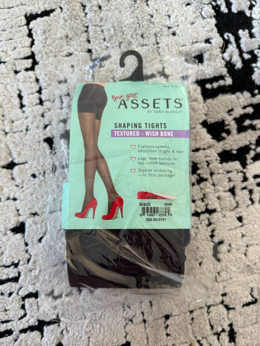 SPANX by Assets Shapring Black Wishbone Textured Tights Size 1 NEW NWT